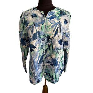 Alfred Dunner Reversible Blue & Green Floral Zip Up Lightweight Jacket, Size 12